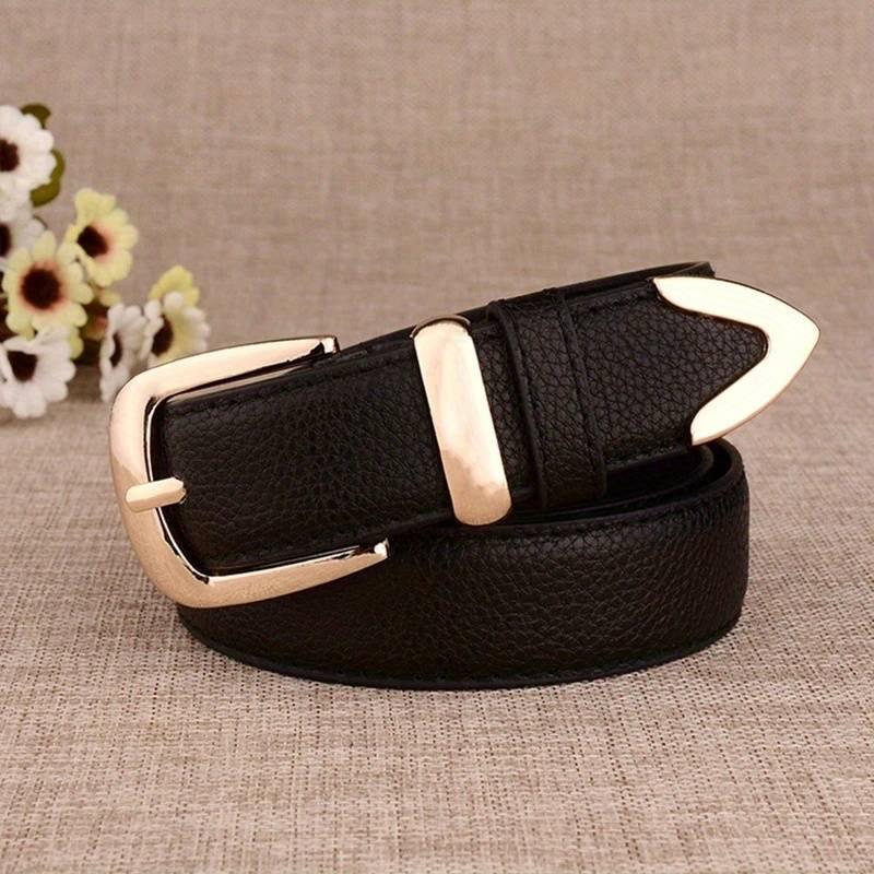 tylish Black Faux Leather Belt with Golden-Tone Metal Buckle - Unique Oval Design, Adjustable for Waist Shaping & Fashion