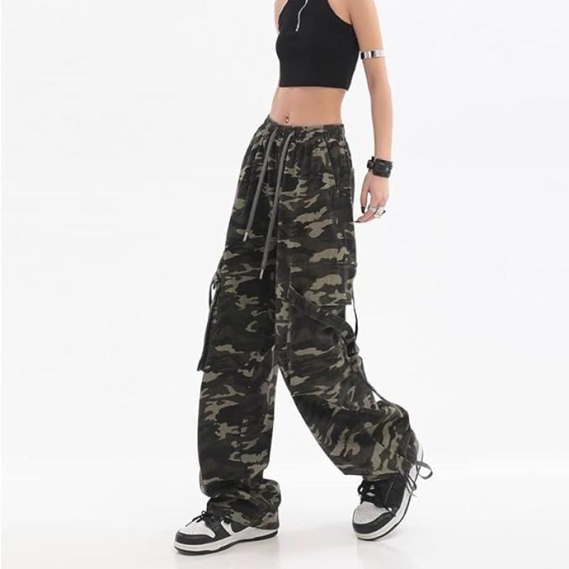 Women Cargo Pants Baggy Y2K Clothing Multi Pockets High Waist Loose Straight Leg Pants Vintage Grunge Aesthetic Clothes