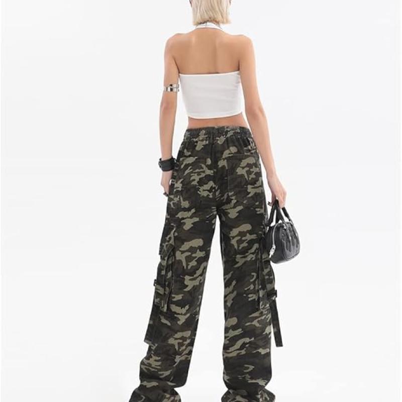 Women Cargo Pants Baggy Y2K Clothing Multi Pockets High Waist Loose Straight Leg Pants Vintage Grunge Aesthetic Clothes