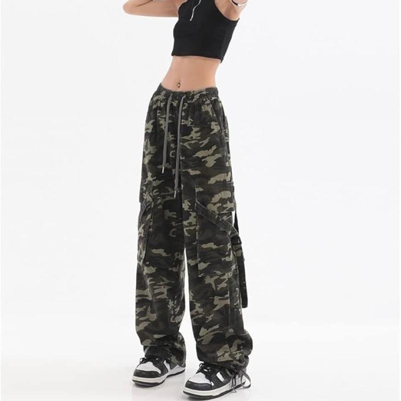 Women Cargo Pants Baggy Y2K Clothing Multi Pockets High Waist Loose Straight Leg Pants Vintage Grunge Aesthetic Clothes
