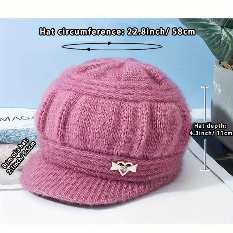Women's Polyester Knitted Beret Cap with Brim - 100% Polyester, Hand-Washable Winter Beanie, Elastic & Packable Breton
