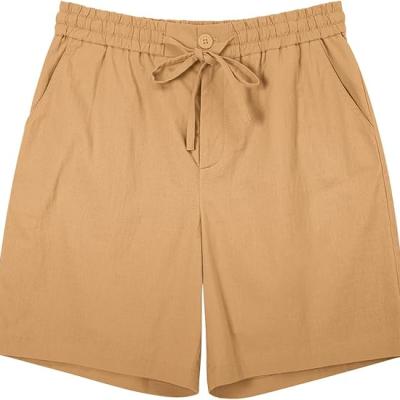 Mens Cotton Linen Shorts Casual Drawstring 7inch Inseam Shorts Stretch Summer Beach Wear