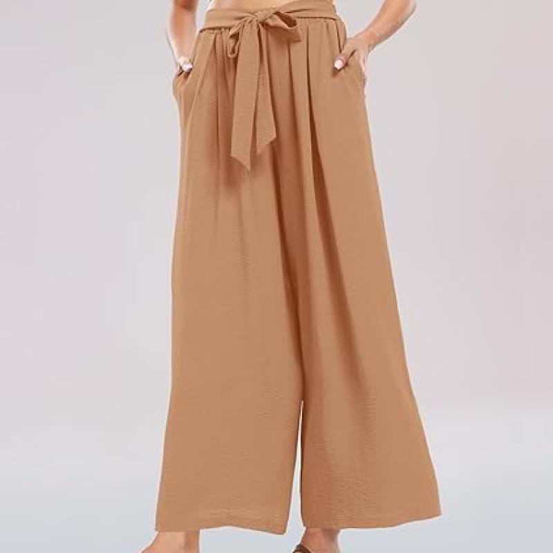 Summe Wide Leg Dress Pants for Women High Waisted Palazzo Casual Work Pants Beach Trousers with Pocket