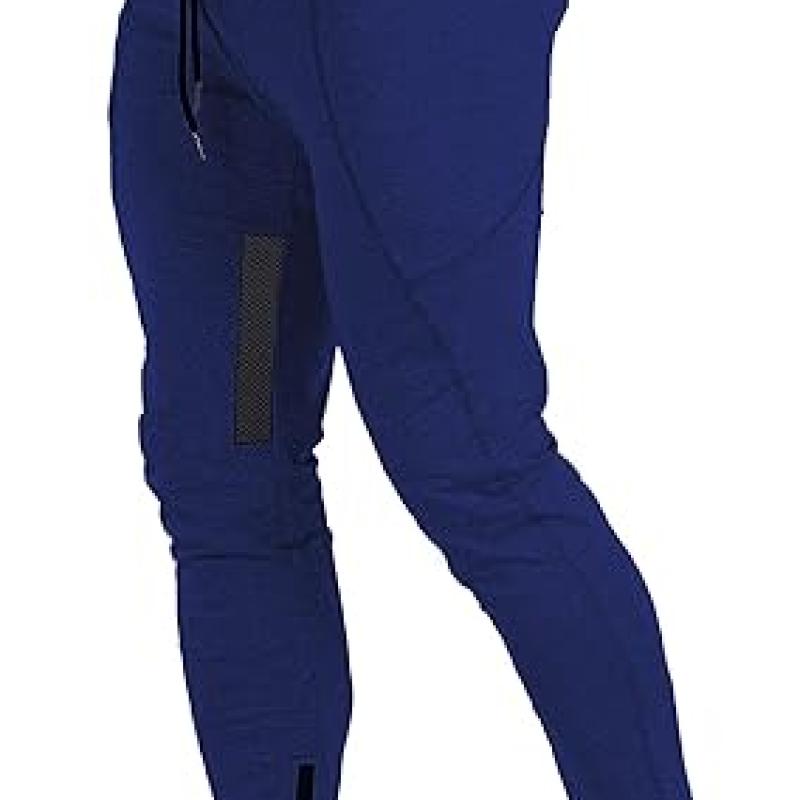 Mens Joggers Sweatpants Slim Fit Workout Training Thigh Mesh Gym Jogger Pants with Zipper Pockets