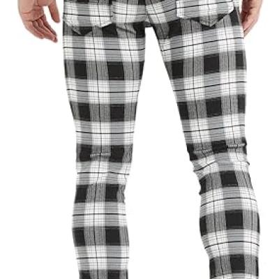 Men's Plaid Pants Skinny Dress Pants for Men Skinny Chino Pants Men