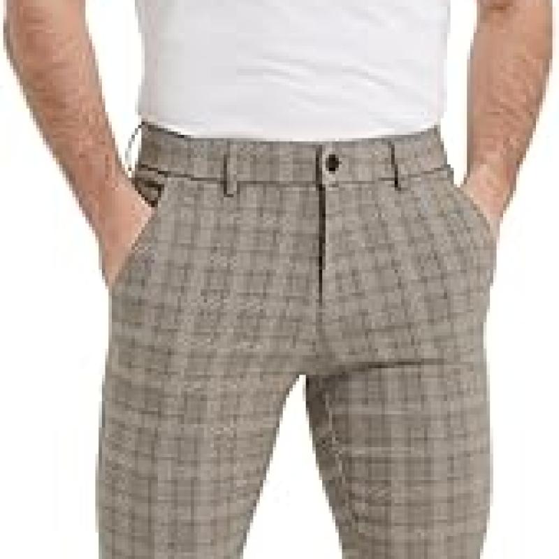 Men's Plaid Pants Skinny Dress Pants for Men Skinny Chino Pants Men
