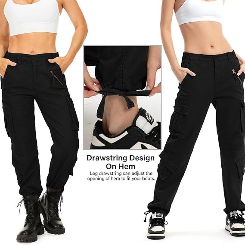 Womens Cargo Army Combat Work Pants with 8 Pockets Casual Cotton Ripstop Construction Pants