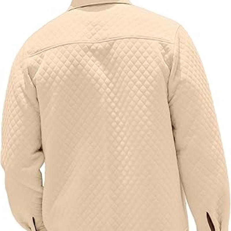 Mens Shacket Long Sleeve Shirt Jacket with Pockets Lightweight Quilted Overshirt