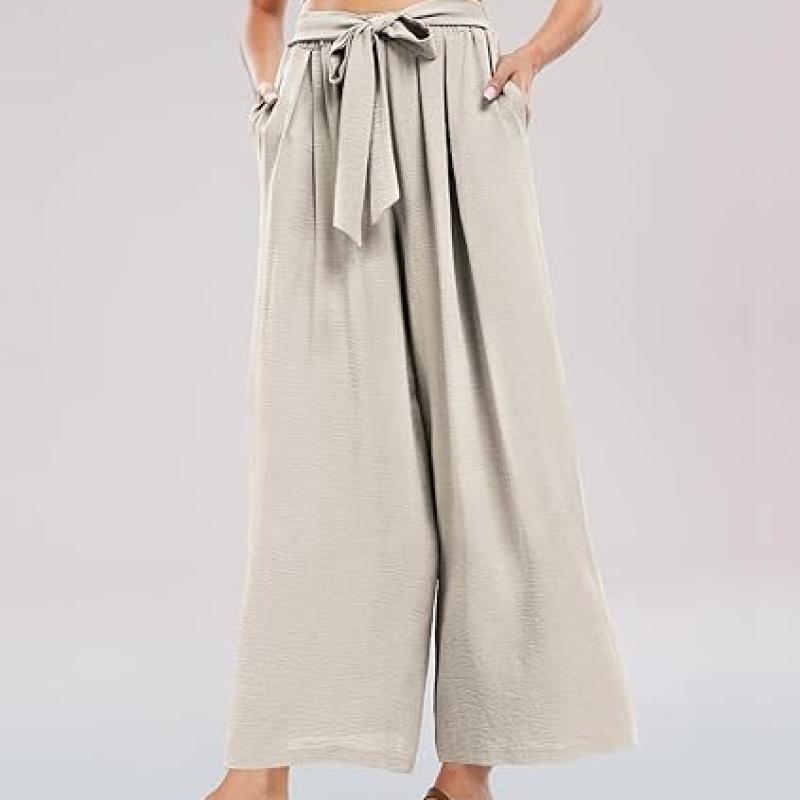 Summe Wide Leg Dress Pants for Women High Waisted Palazzo Casual Work Pants Beach Trousers with Pocket
