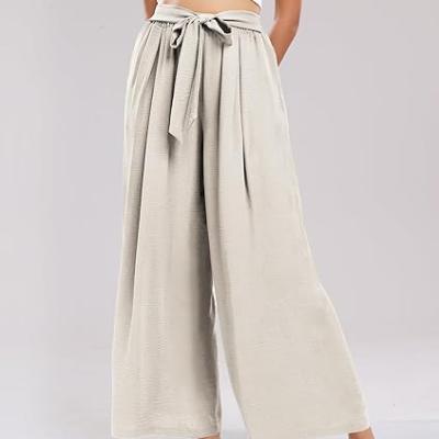 Summe Wide Leg Dress Pants for Women High Waisted Palazzo Casual Work Pants Beach Trousers with Pocket