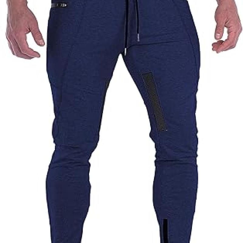 Mens Joggers Sweatpants Slim Fit Workout Training Thigh Mesh Gym Jogger Pants with Zipper Pockets