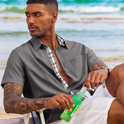 Men's Button Down Shirts Short Sleeve Casual Shirts Summer Beach Shirts Vacation Wedding Shirts with Pocket