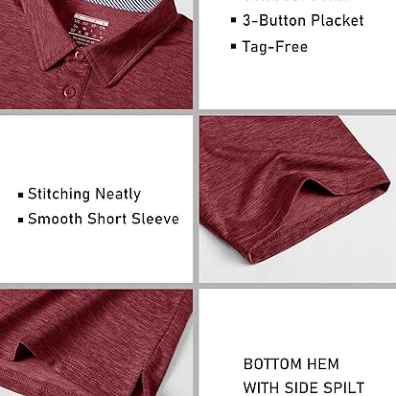 Men's Short Sleeve Polo Golf Shirts 3-Button Moisture Wicking Athletic T-Shirts Casual Collared Shirt
