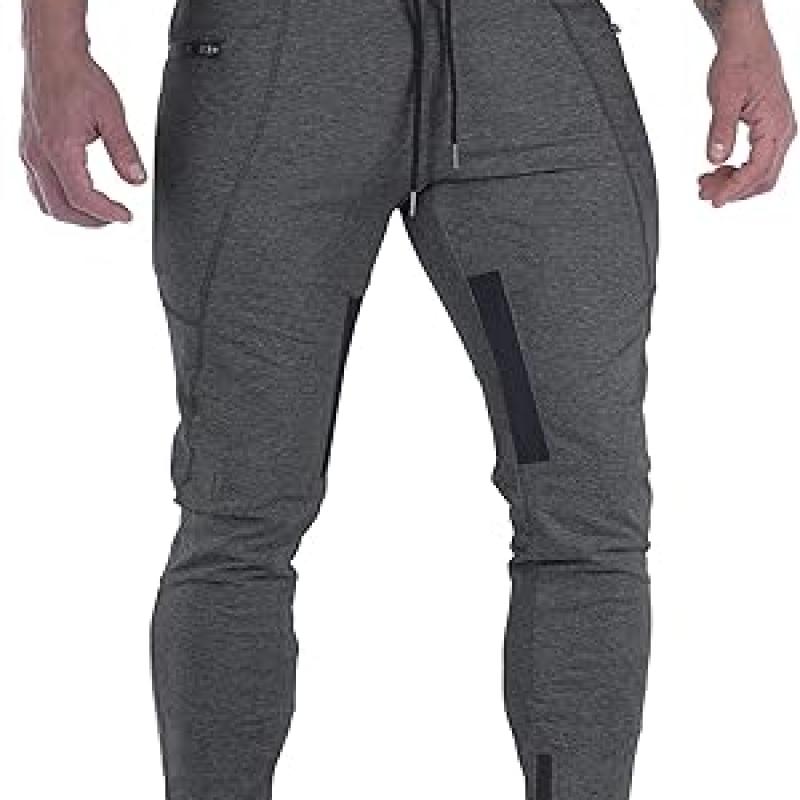 Mens Joggers Sweatpants Slim Fit Workout Training Thigh Mesh Gym Jogger Pants with Zipper Pockets
