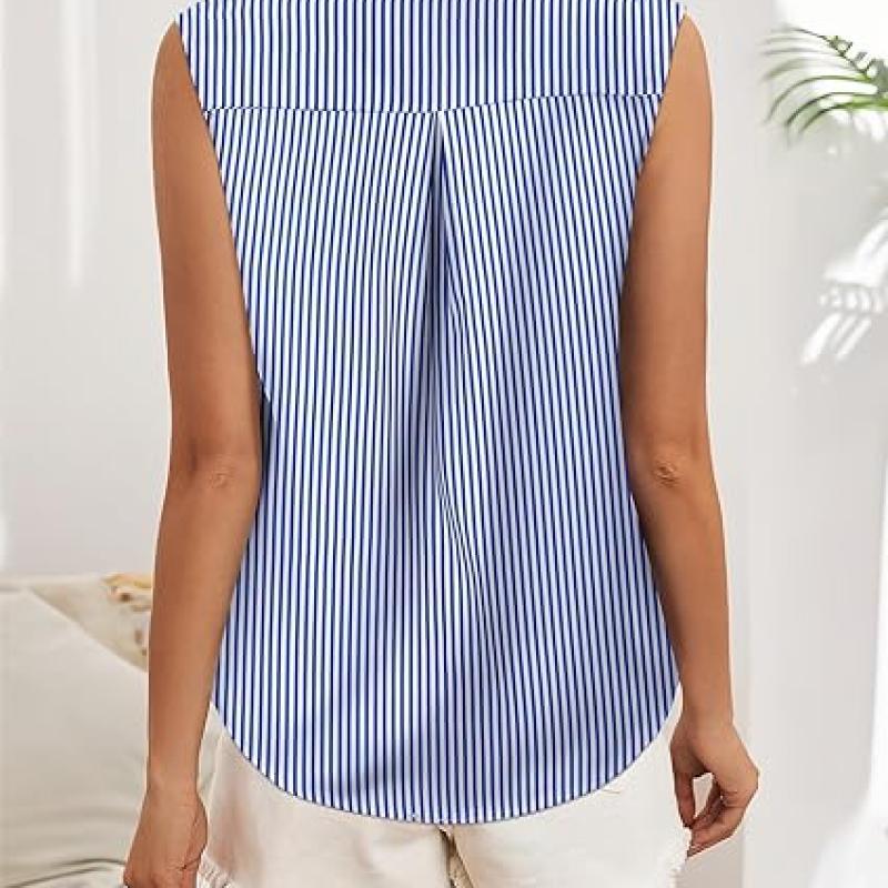 Womens Sleeveless Button Down Shirt Tops V Neck Business Casual Collared Blouses Tank Top