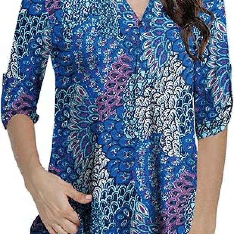 Womens Tops Dressy Casual 3/4 Sleeve Shirts Tunic Blouses Plus Size Tops for Women