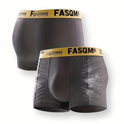 Men's Luxury Black and Golden Geometric Print Mid-Waist Boxer Briefs - Ultra Soft, Breathable Polyester Blend
