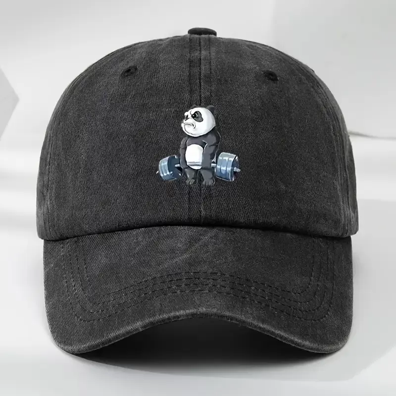 MAKEFGE Vintage Cartoon Panda Baseball Cap - Soft, Breathable Polyester, Moisture-Wicking, Classic Black Dad Hat with Cute Panda Embroidery, Panda Gifts