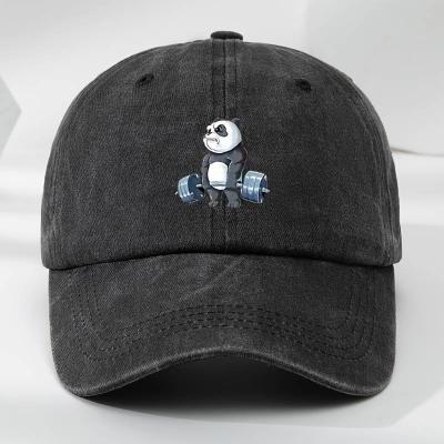 MAKEFGE Vintage Cartoon Panda Baseball Cap - Soft, Breathable Polyester, Moisture-Wicking, Classic Black Dad Hat with Cute Panda Embroidery, Panda Gifts