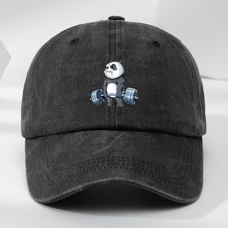 MAKEFGE Vintage Cartoon Panda Baseball Cap - Soft, Breathable Polyester, Moisture-Wicking, Classic Black Dad Hat with Cute Panda Embroidery, Panda Gifts