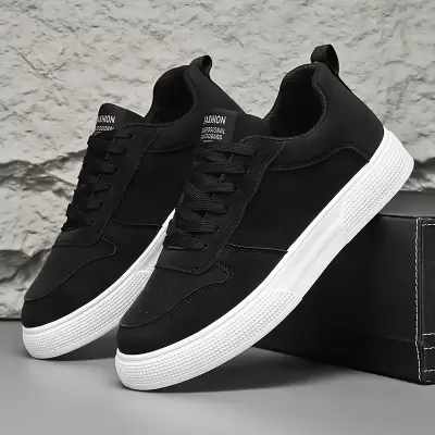 Men's Black Casual Sneakers - Breathable, Thick PVC Sole
