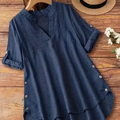 Women'S Elegant V-Neck Blouse - Long Sleeve, Button-Up Shirt